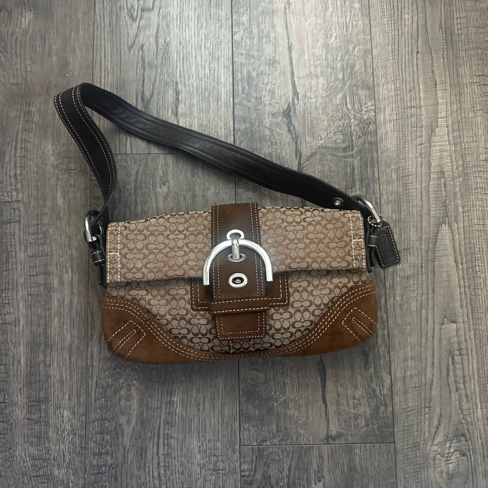 Vintage Mini Coach Soho Brown Suede & Leather Shoulder Bag Y2k